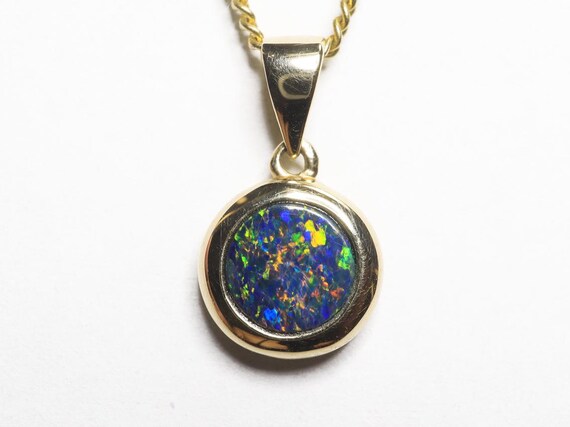 Australian Lightning Ridge Black Opal Diamond Pendant 14K WG