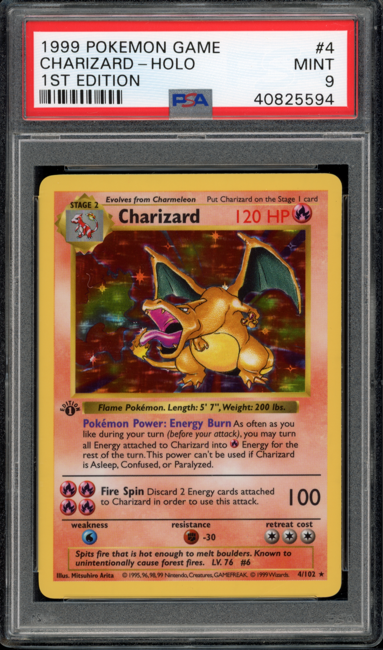 1999 Pokemon Base Set Shadowless #4 Charizard-Holo (PSA 9 Mint)
